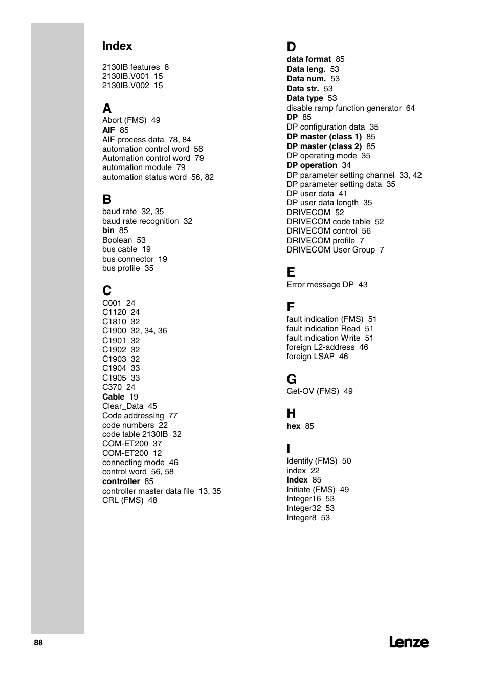 Lenze 2130IB User Manual | Page 90 / 92