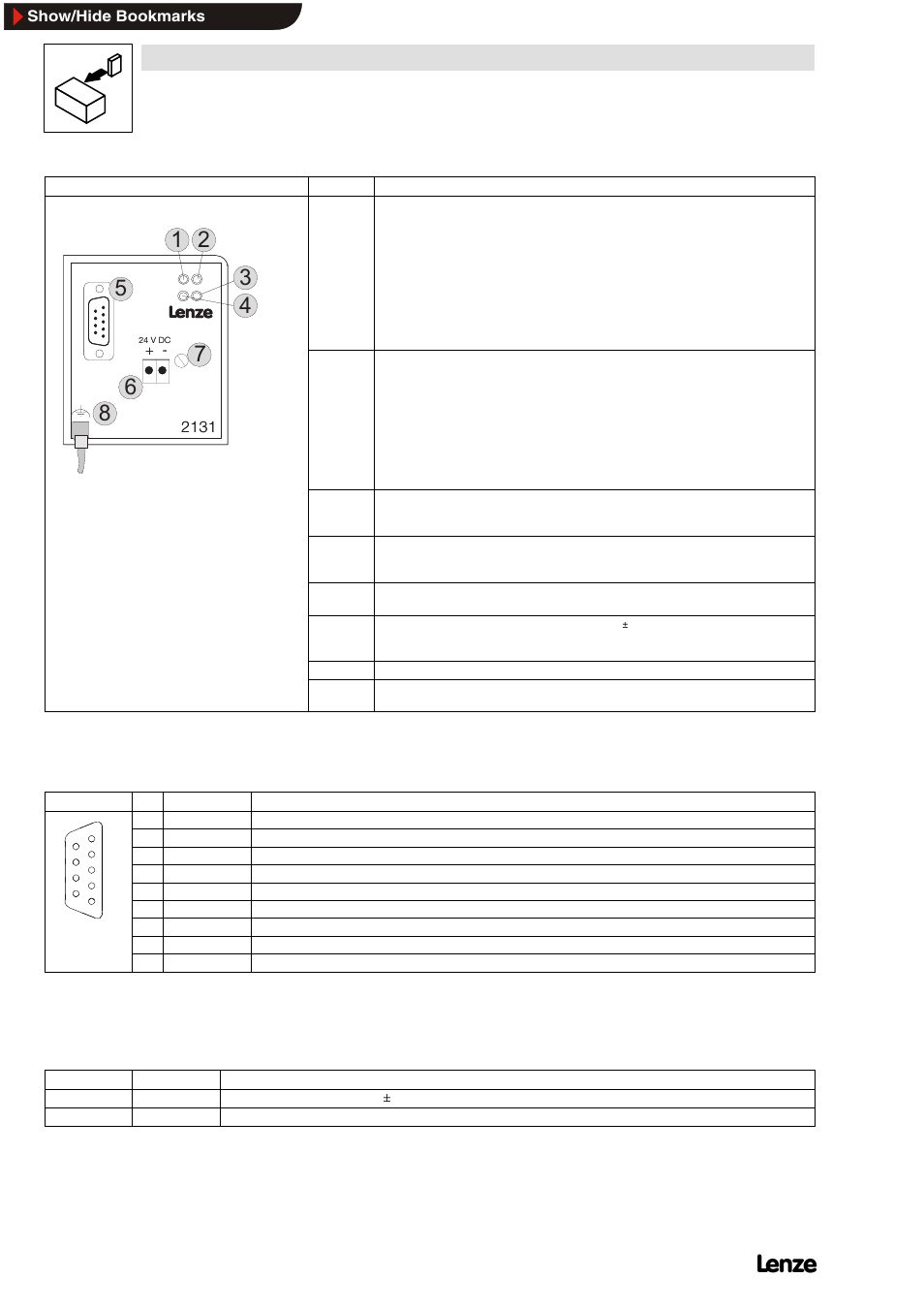 2 9 pole subd pin connector, 9 pole subd pin connector, Installation | Lenze 2131IB User Manual | Page 14 / 60