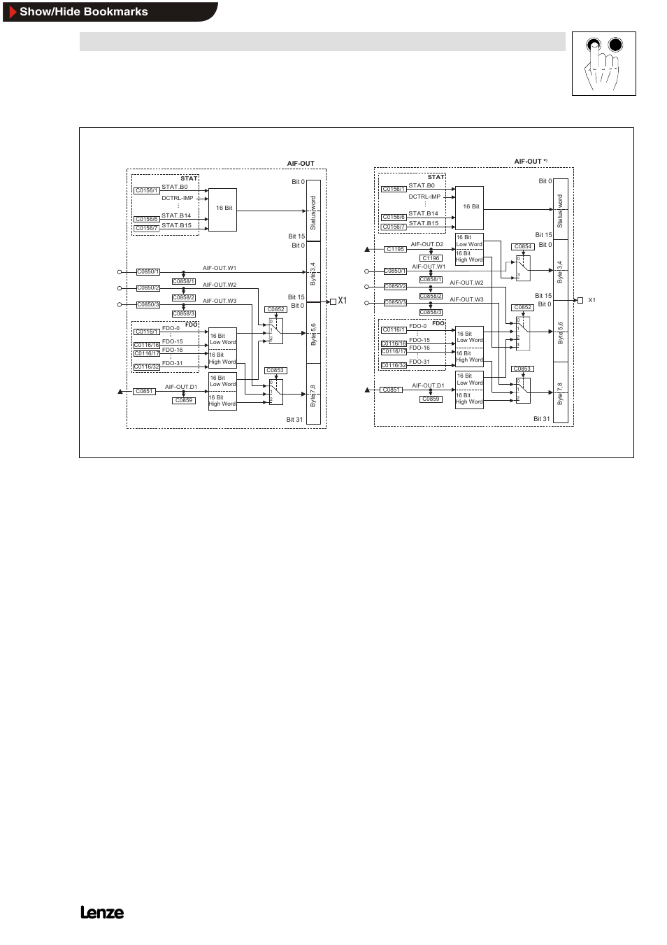 5 controller status, 1 standard unit control, Controller status | Standard unit control, Parameter setting, Show/hide bookmarks, Ba2131en | Lenze 2131IB User Manual | Page 36 / 60
