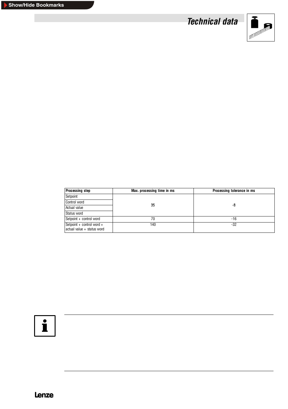 6 communication data, 1 processing time of the controller, 2 number of participants | Communication data, Processing time of the controller, Number of participants, Technical data | Lenze EMF2112IB User Manual | Page 11 / 53