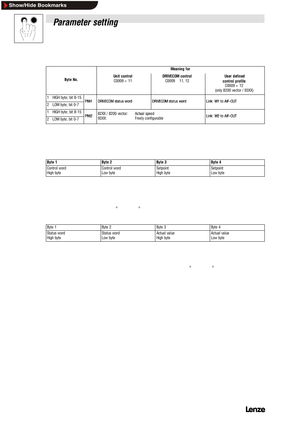 2 process-data assignments for 82xx, Process-data assignments for 82xx, Parameter setting | Lenze EMF2112IB User Manual | Page 24 / 53