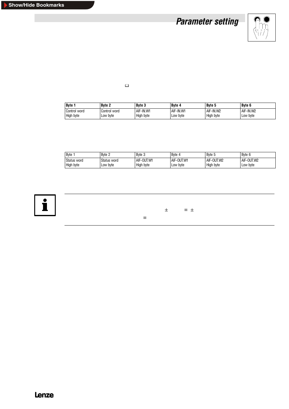 3 process-data assignment for 8200 vector, Process-data assignment for 8200 vector, Parameter setting | Lenze EMF2112IB User Manual | Page 25 / 53