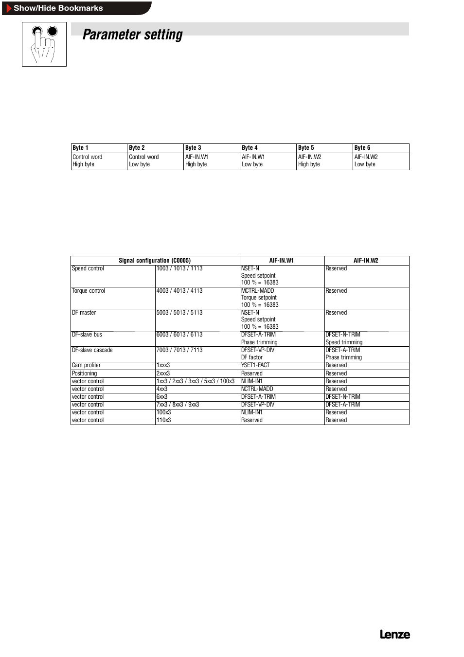 4 process-data assignment for 93xx, Process-data assignment for 93xx, Parameter setting | Lenze EMF2112IB User Manual | Page 26 / 53