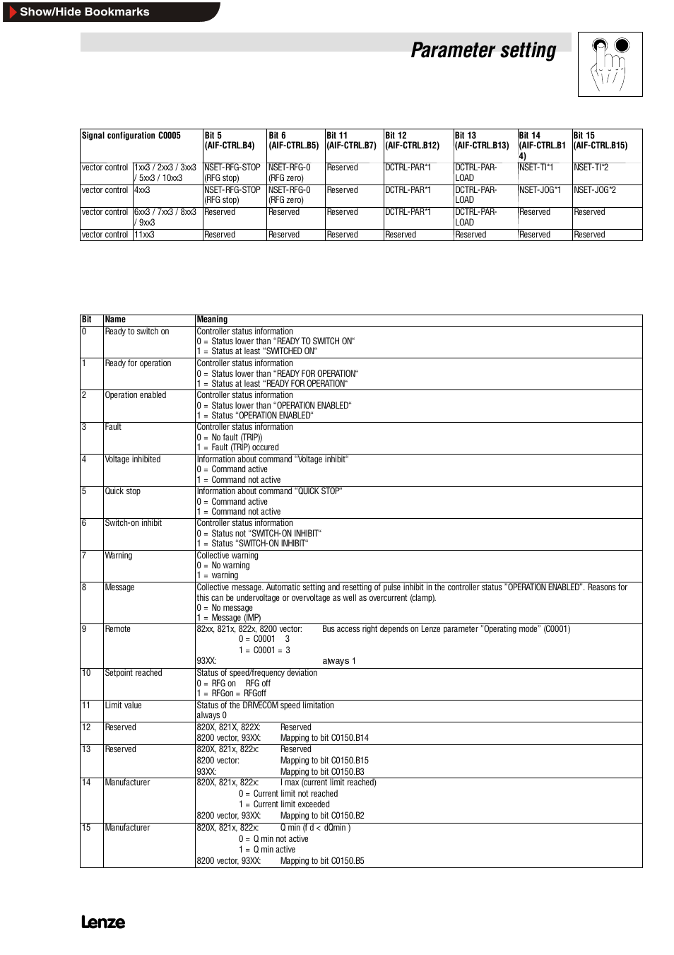 3 status word, Status word, Parameter setting | Lenze EMF2112IB User Manual | Page 39 / 53