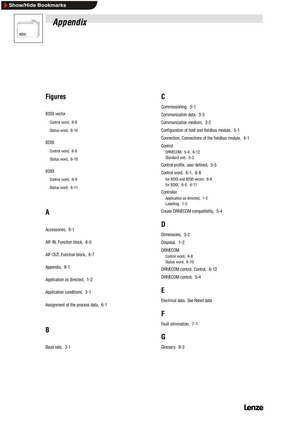 4 table of keywords, Table of keywords, Appendix | 4 table of keywords figures | Lenze EMF2112IB User Manual | Page 50 / 53