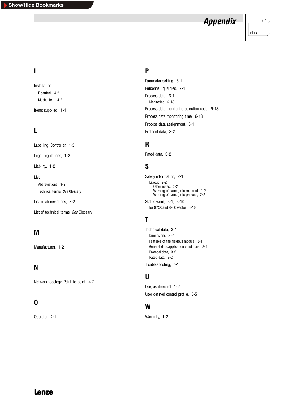 Appendix | Lenze EMF2112IB User Manual | Page 51 / 53