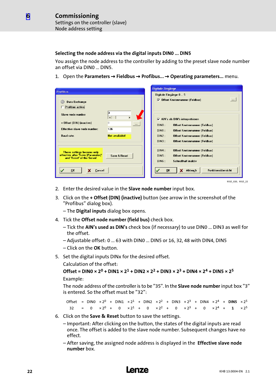 Commissioning | Lenze 931K User Manual | Page 22 / 76