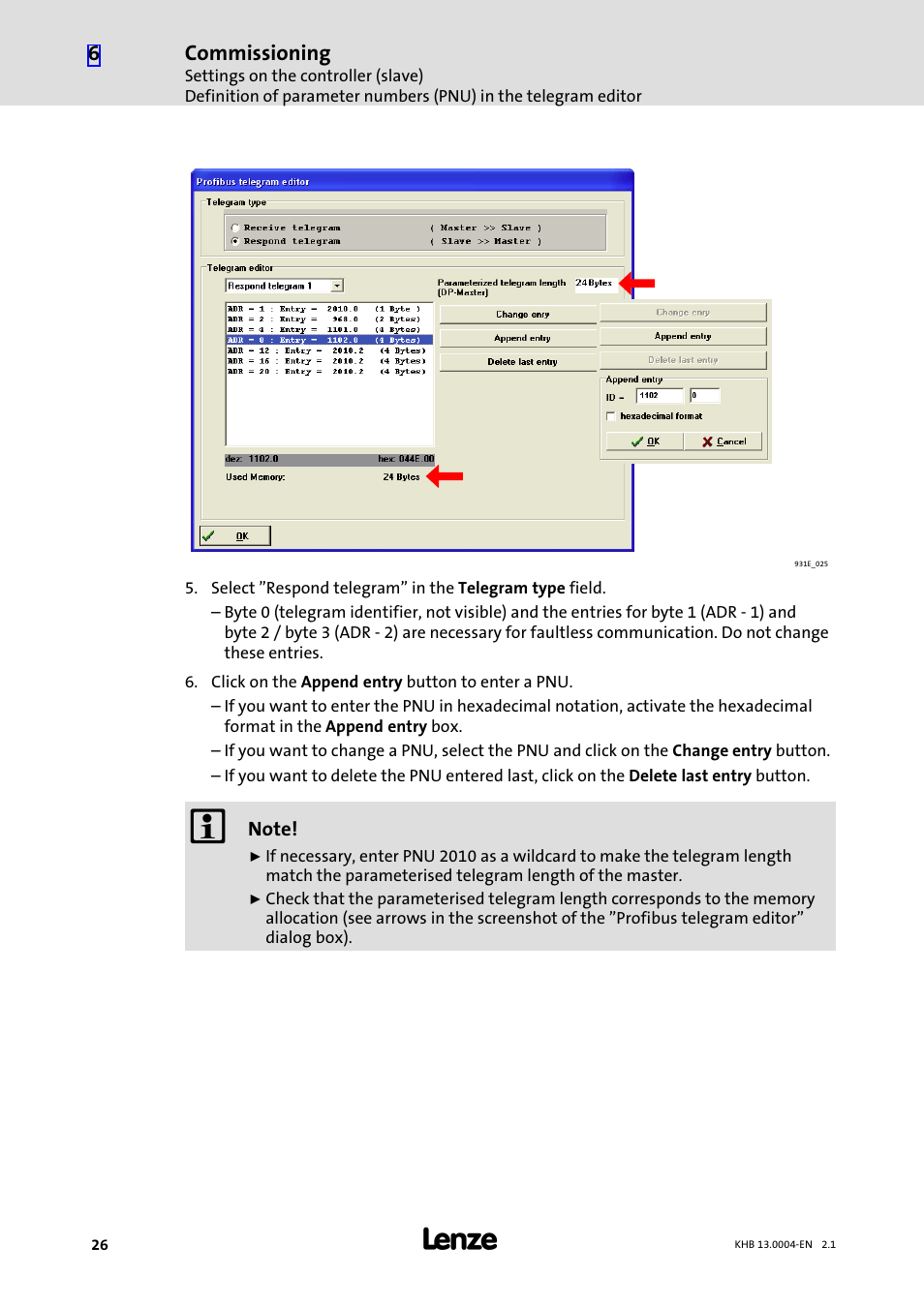 Commissioning | Lenze 931K User Manual | Page 26 / 76