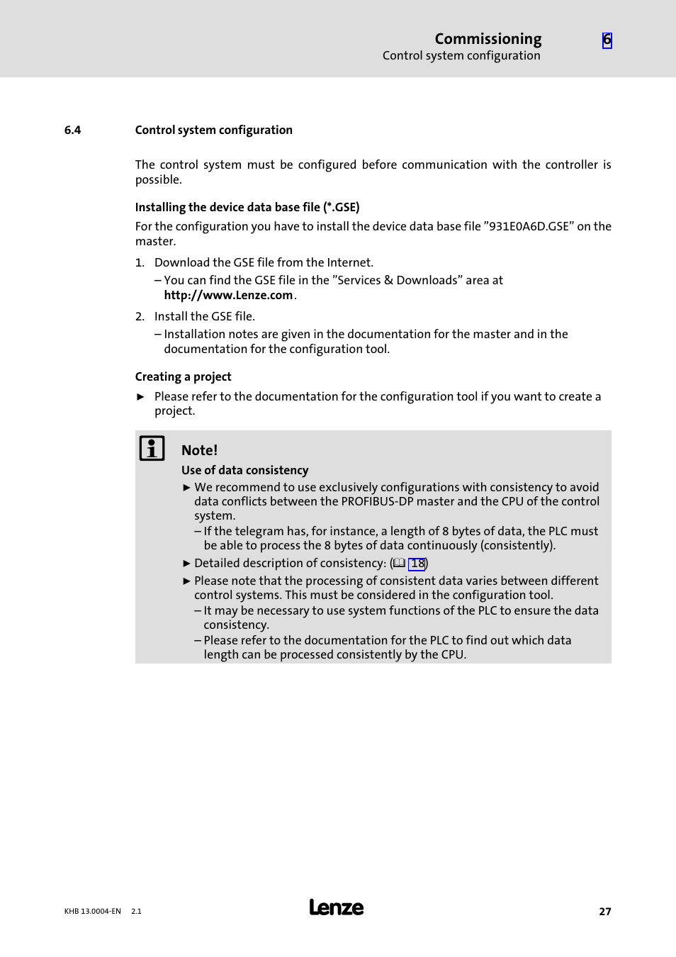 4 control system configuration, Control system configuration, Commissioning | Lenze 931K User Manual | Page 27 / 76