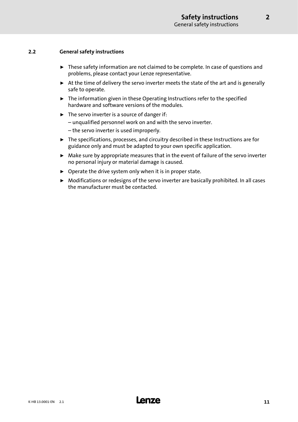 2 general safety instructions, Safety instructions | Lenze 931W User Manual | Page 11 / 84