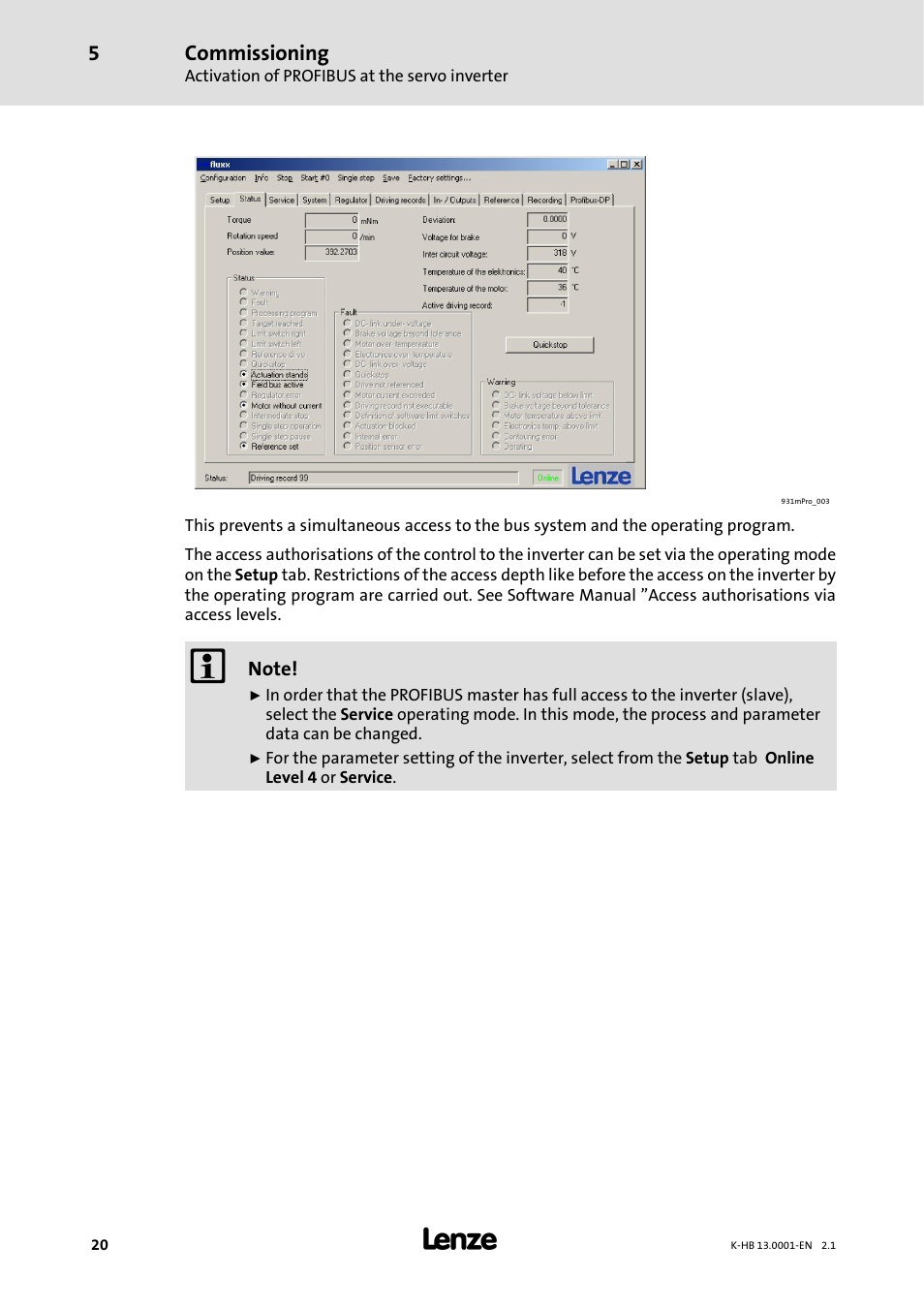 Commissioning | Lenze 931W User Manual | Page 20 / 84