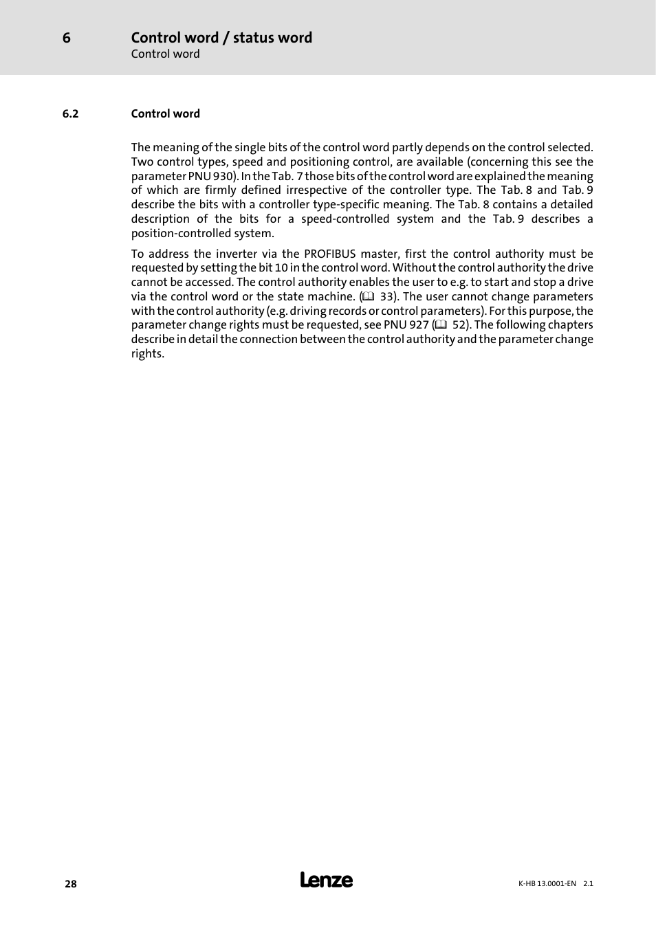 2 control word, Control word / status word | Lenze 931W User Manual | Page 28 / 84