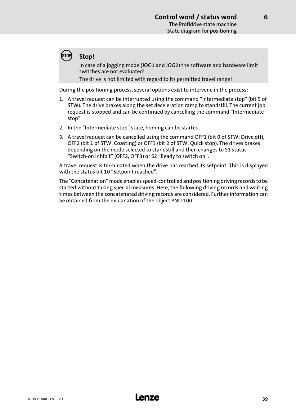 Control word / status word | Lenze 931W User Manual | Page 39 / 84