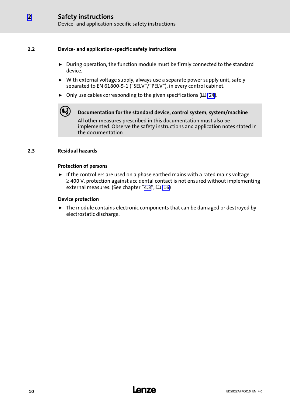 3 residual hazards, Residual hazards | Lenze E82ZAFPC010 User Manual | Page 10 / 94