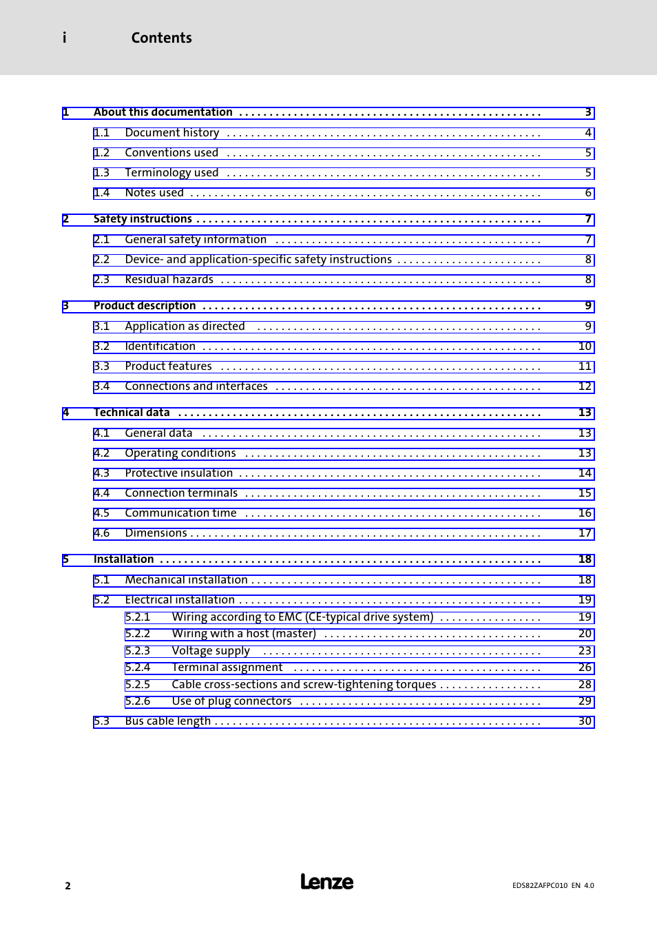 Lenze E82ZAFPC010 User Manual | Page 2 / 94