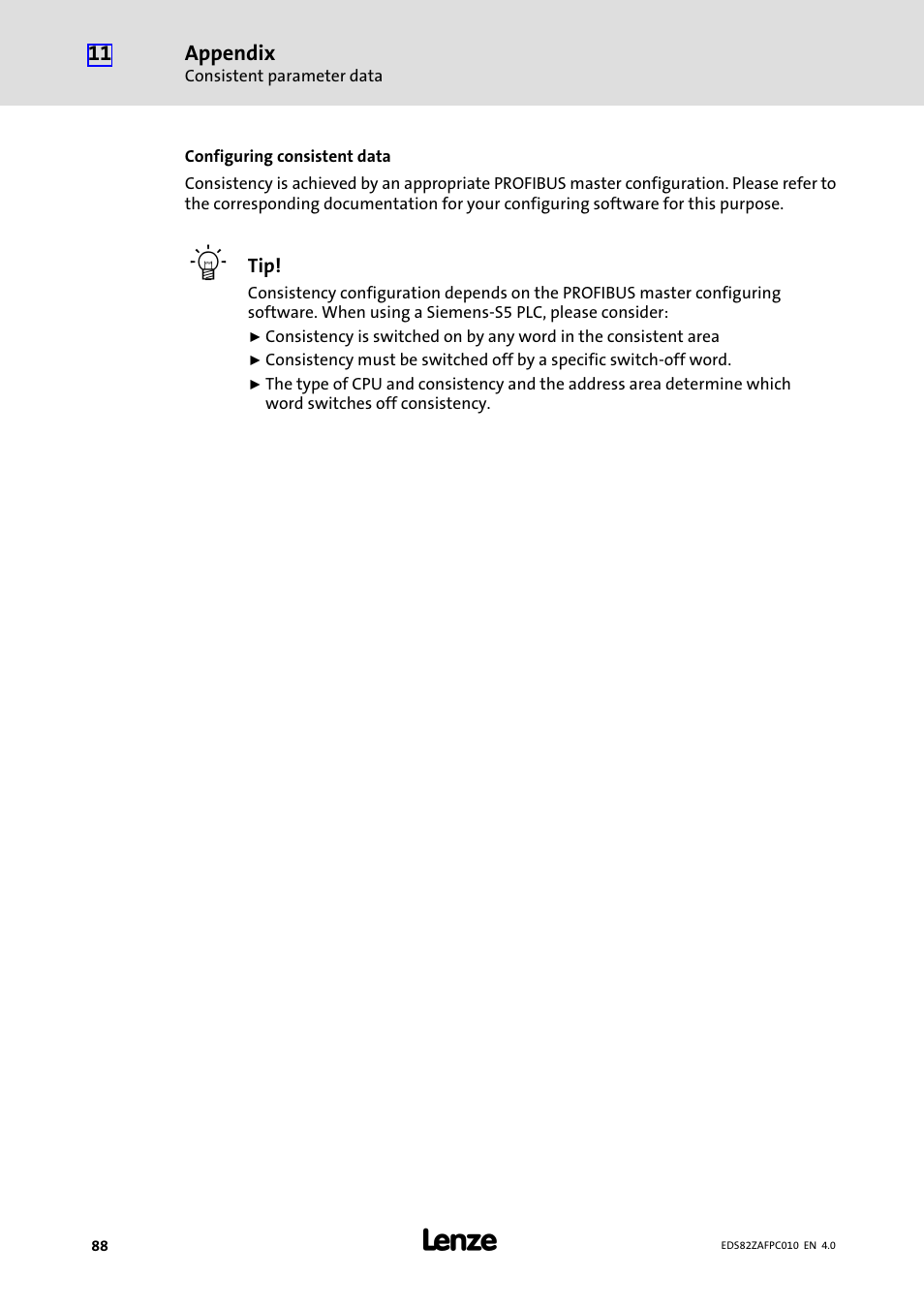 Lenze E82ZAFPC010 User Manual | Page 88 / 94