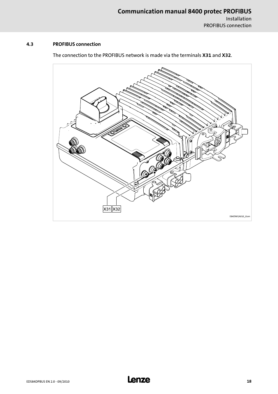 3 profibus connection, Profibus connection | Lenze E84Dxxxx User Manual | Page 18 / 97