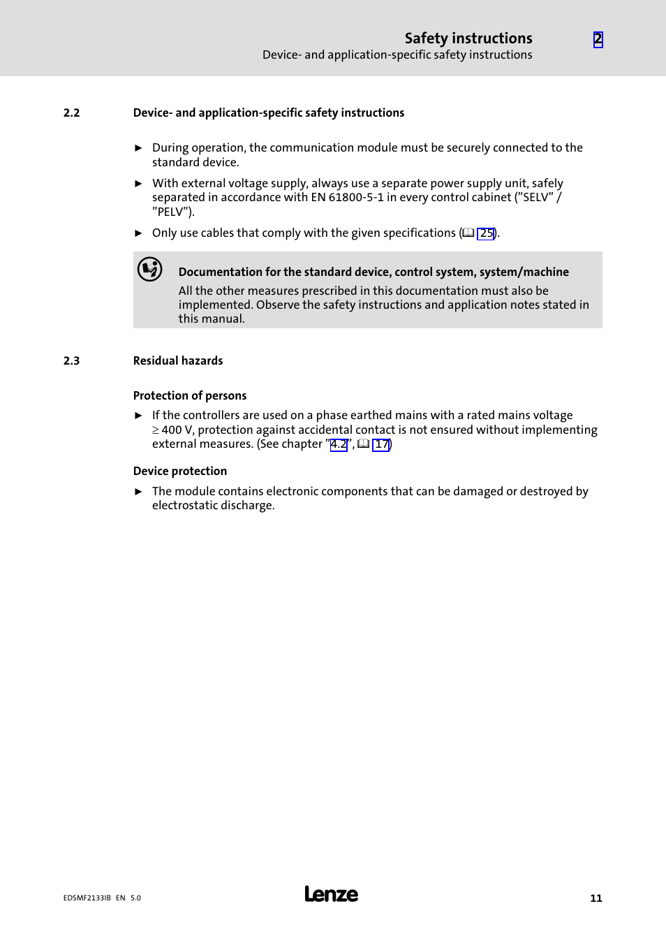 3 residual hazards, Residual hazards | Lenze EMF2133IB User Manual | Page 11 / 134