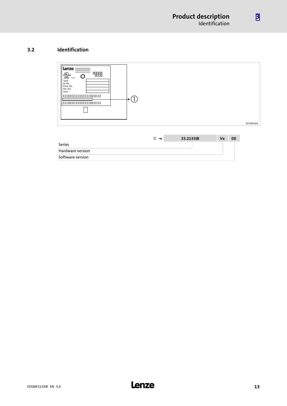 2 identification, Identification, Product description | Lenze EMF2133IB User Manual | Page 13 / 134