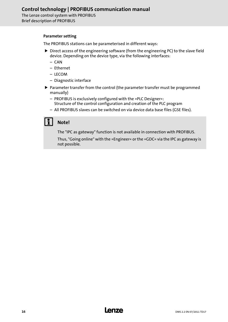 Lenze PROFIBU PC-based Automation User Manual | Page 16 / 69