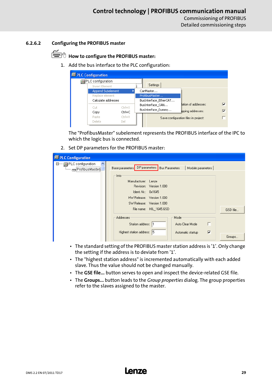 2 configuring the profibus master, Configuring the profibus master ( 29) | Lenze PROFIBU PC-based Automation User Manual | Page 29 / 69