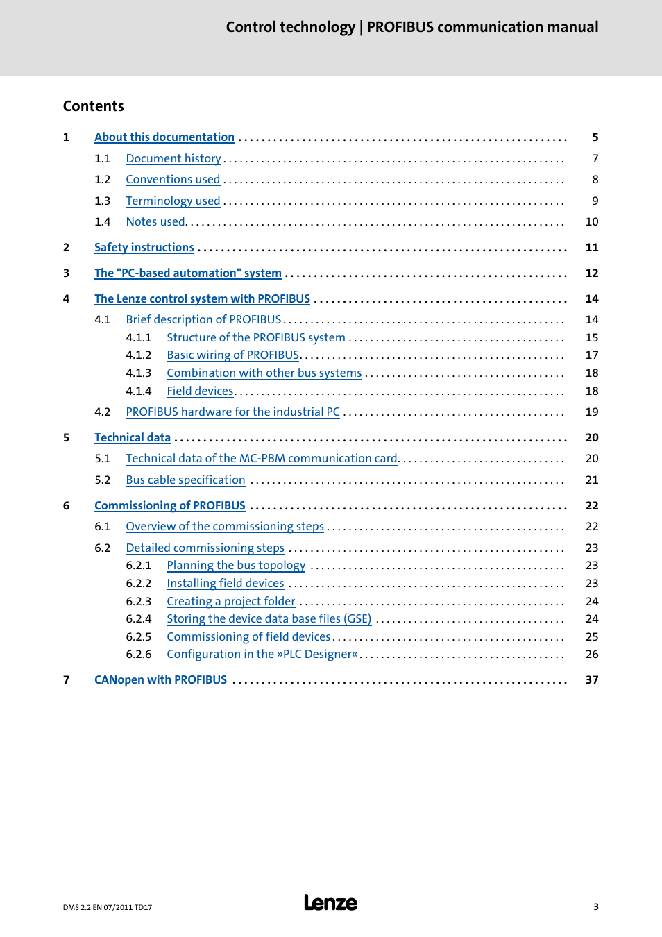 Lenze PROFIBU PC-based Automation User Manual | Page 3 / 69