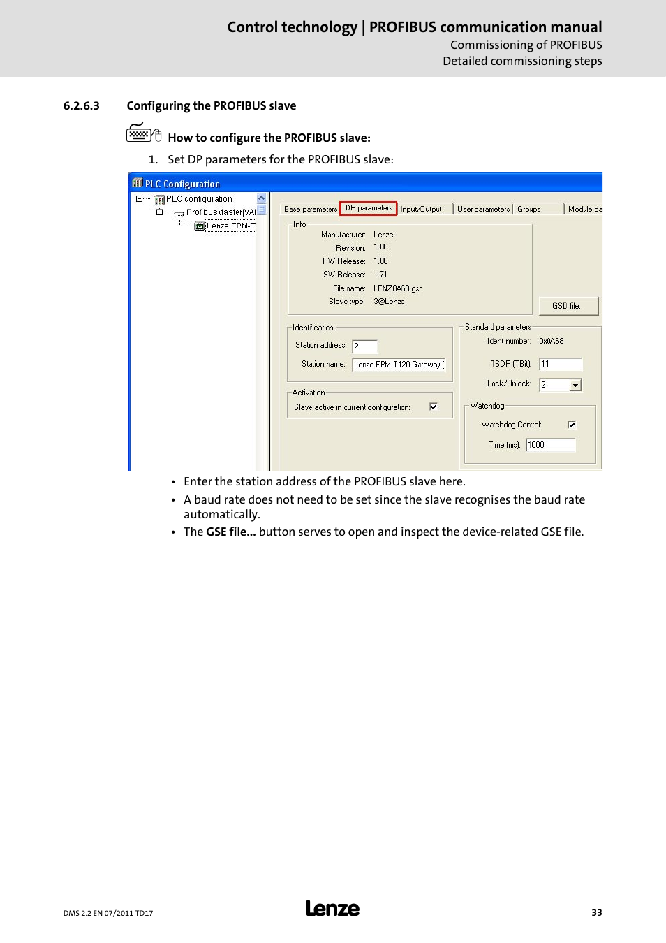 3 configuring the profibus slave, Configuring the profibus slave ( 33) | Lenze PROFIBU PC-based Automation User Manual | Page 33 / 69