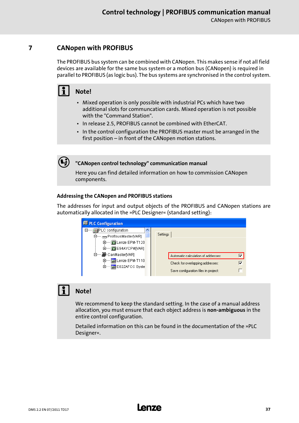 7 canopen with profibus, Canopen with profibus | Lenze PROFIBU PC-based Automation User Manual | Page 37 / 69