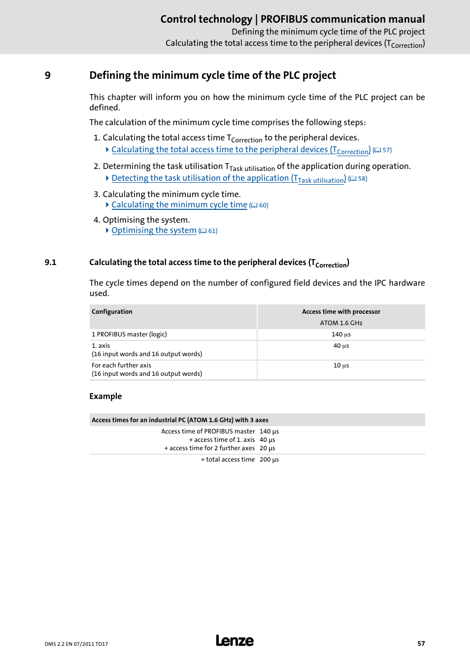 Defining the minimum cycle time of the plc project, Control technology | profibus communication manual | Lenze PROFIBU PC-based Automation User Manual | Page 57 / 69