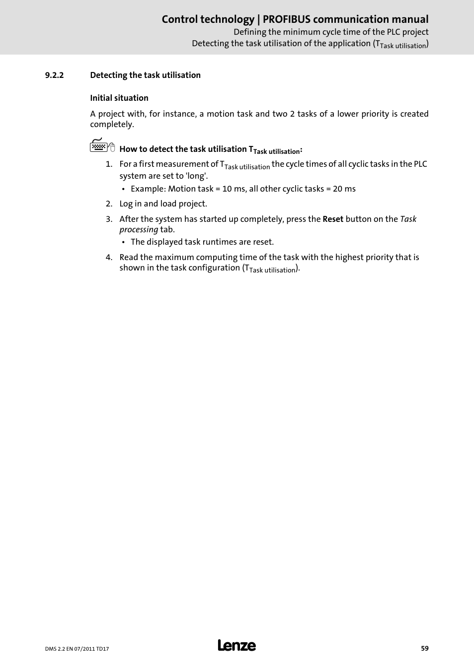 2 detecting the task utilisation, Detecting the task utilisation, Control technology | profibus communication manual | Lenze PROFIBU PC-based Automation User Manual | Page 59 / 69