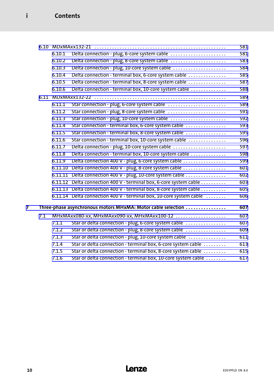 Contents i | Lenze EY System cables and system connectors User Manual | Page 10 / 887