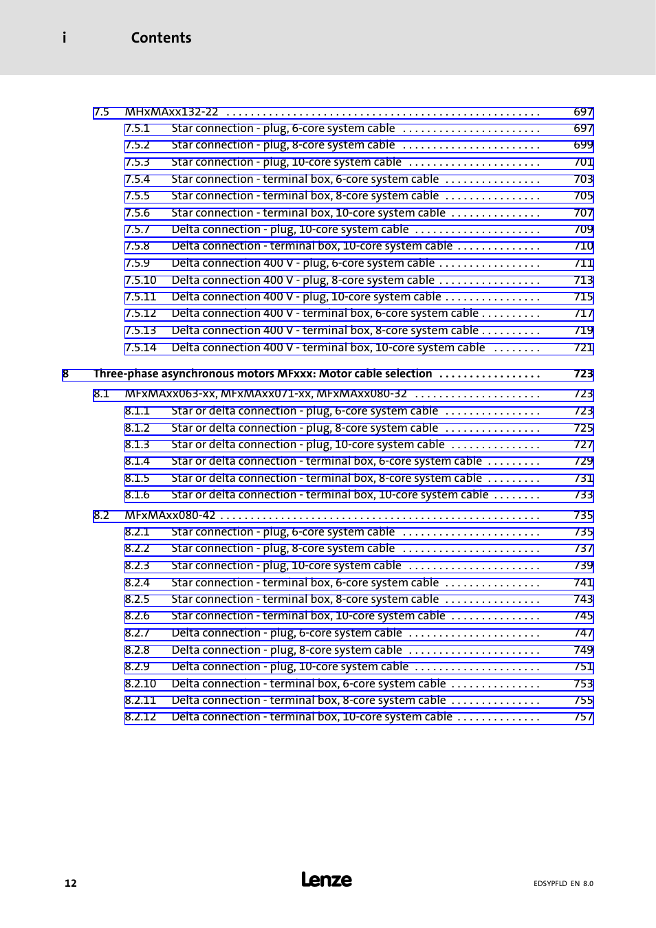Contents i | Lenze EY System cables and system connectors User Manual | Page 12 / 887