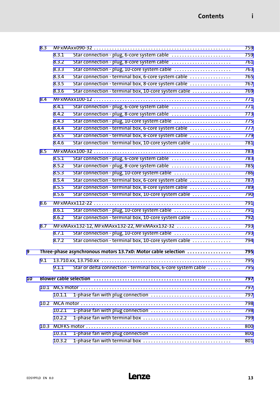 Contents i | Lenze EY System cables and system connectors User Manual | Page 13 / 887