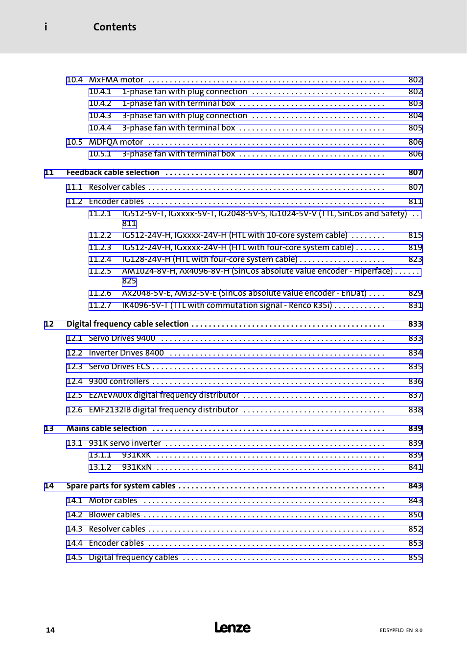 Contents i | Lenze EY System cables and system connectors User Manual | Page 14 / 887