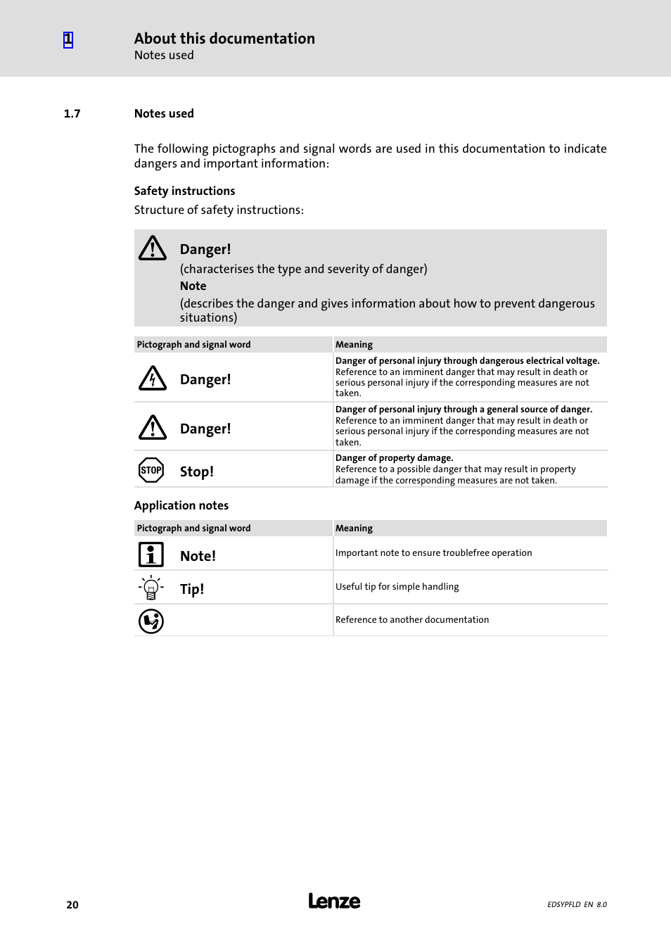 Notes used, 7 notes used | Lenze EY System cables and system connectors User Manual | Page 20 / 887