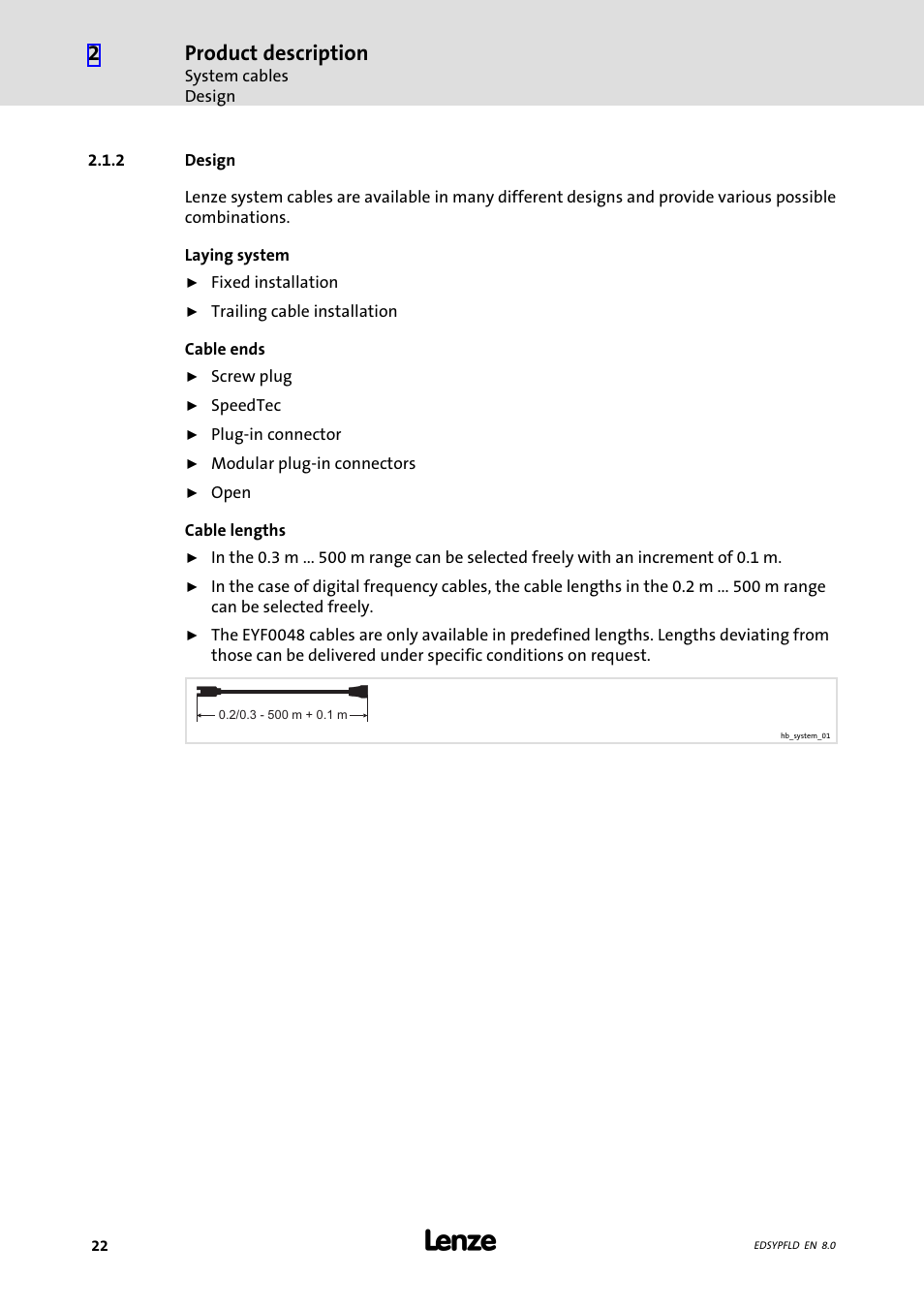 Design, Product description | Lenze EY System cables and system connectors User Manual | Page 22 / 887