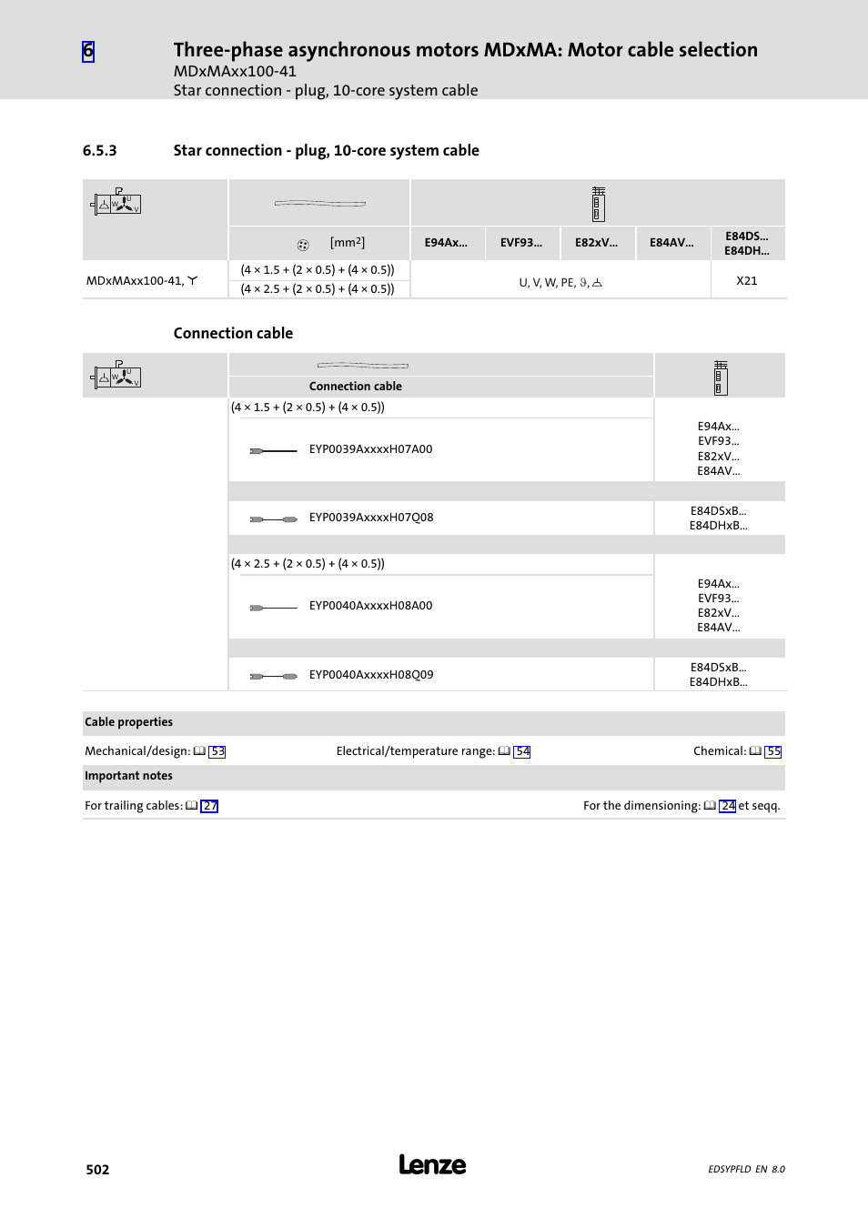 Star connection - plug, 10-core system cable | Lenze EY System cables and system connectors User Manual | Page 502 / 887