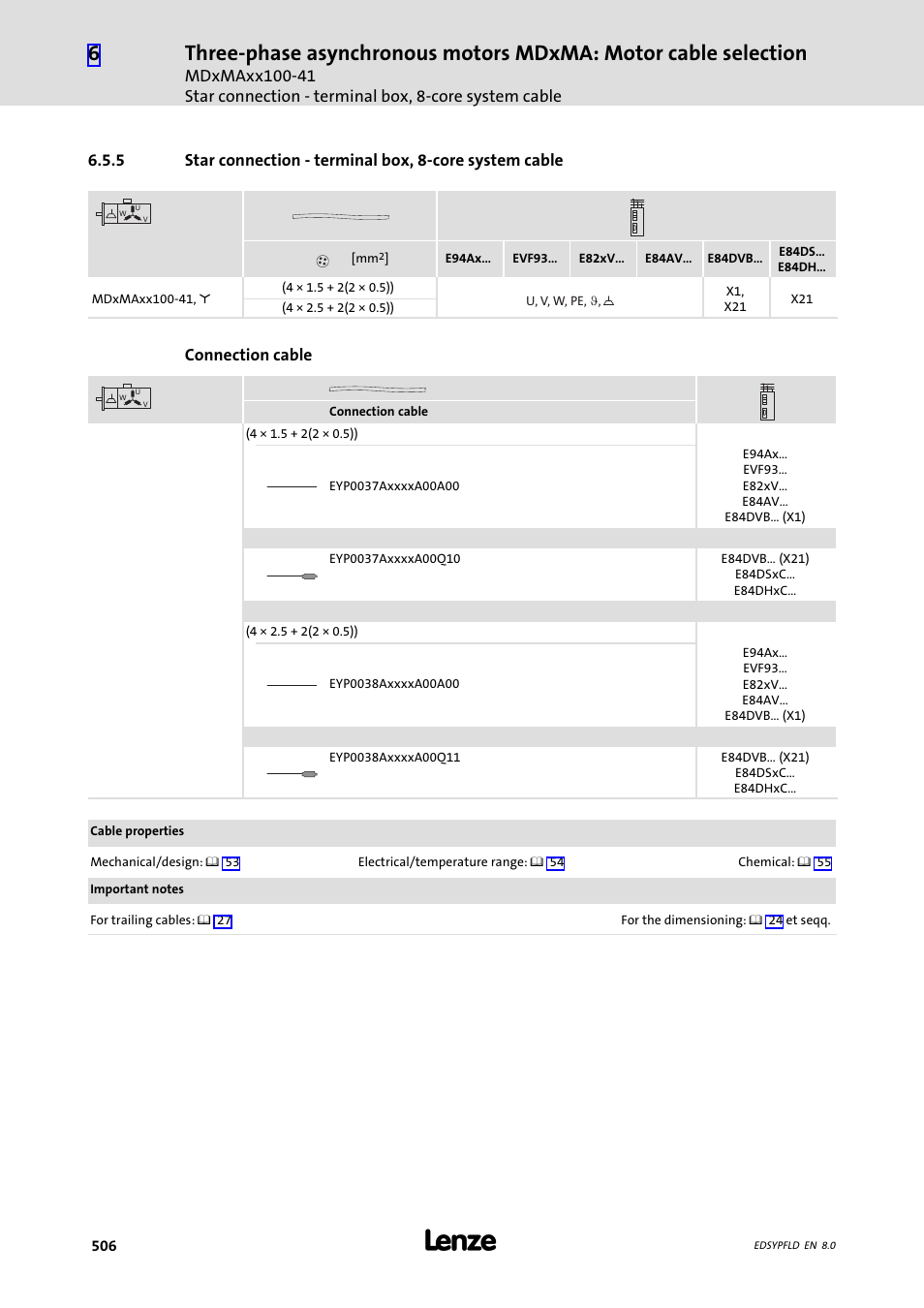Connection cable | Lenze EY System cables and system connectors User Manual | Page 506 / 887