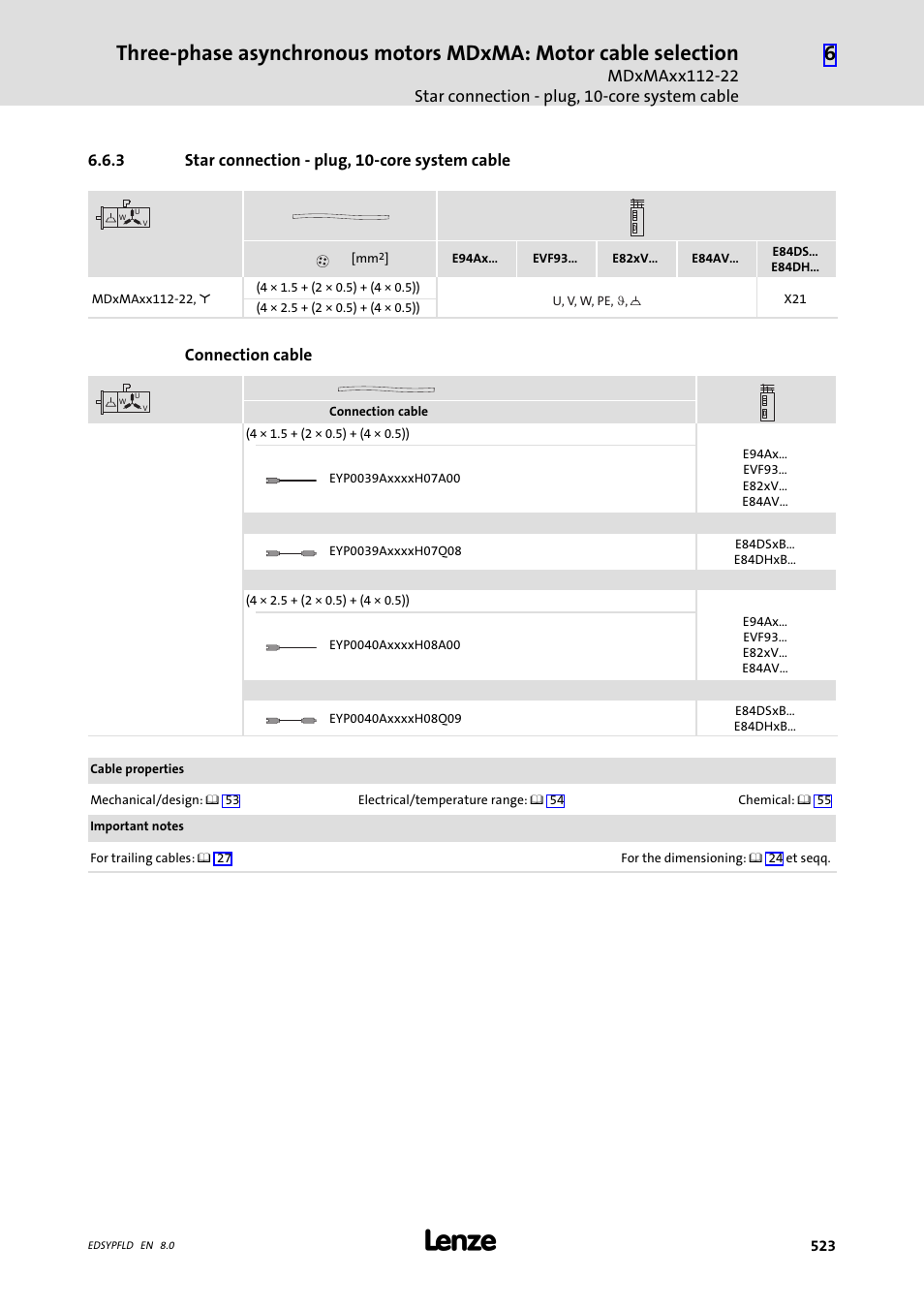 Star connection - plug, 10-core system cable | Lenze EY System cables and system connectors User Manual | Page 523 / 887