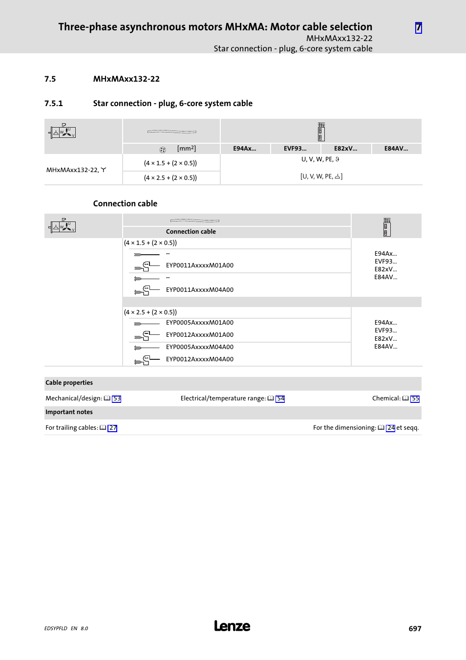 Mhxmaxx132-22, Star connection - plug, 6-core system cable, 5 mhxmaxx132-22 | Lenze EY System cables and system connectors User Manual | Page 697 / 887