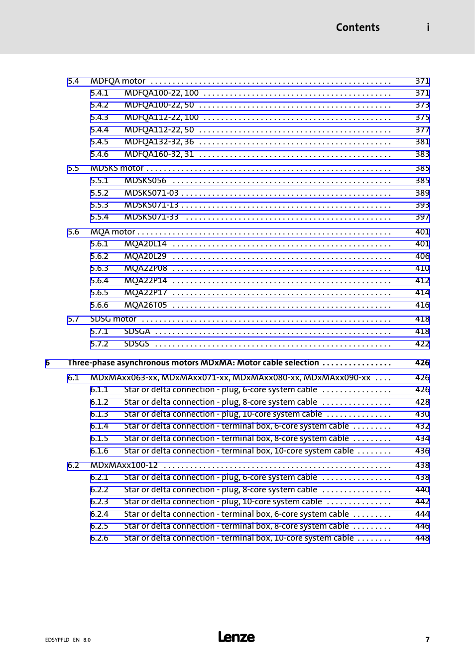 Contents i | Lenze EY System cables and system connectors User Manual | Page 7 / 887