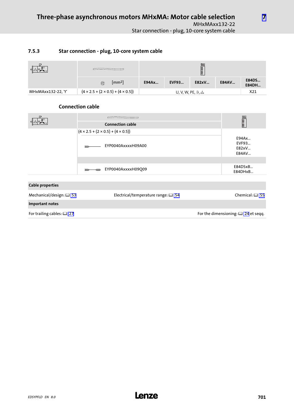 Star connection - plug, 10-core system cable | Lenze EY System cables and system connectors User Manual | Page 701 / 887