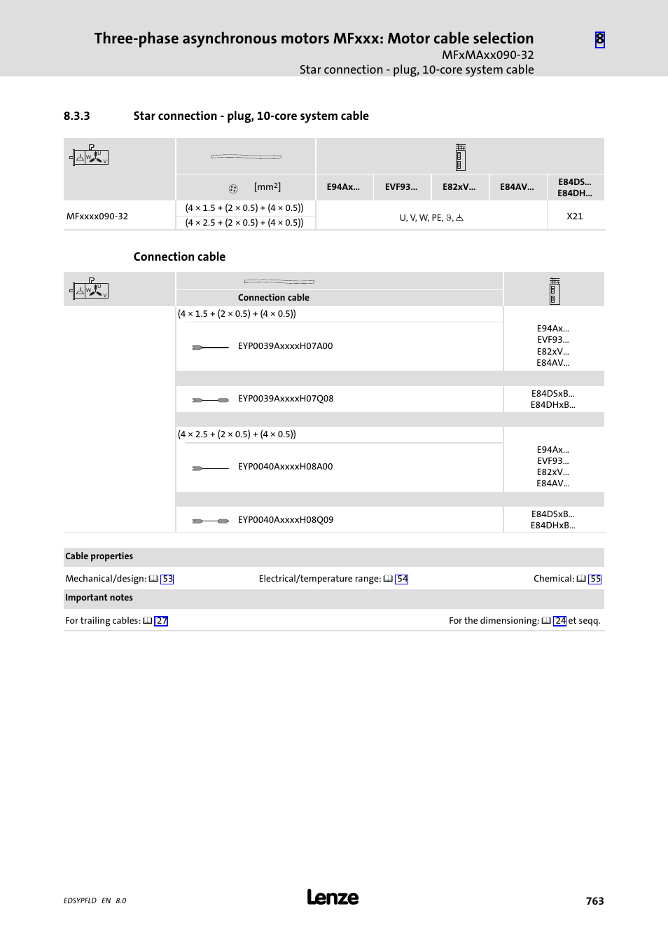 Star connection - plug, 10-core system cable | Lenze EY System cables and system connectors User Manual | Page 763 / 887