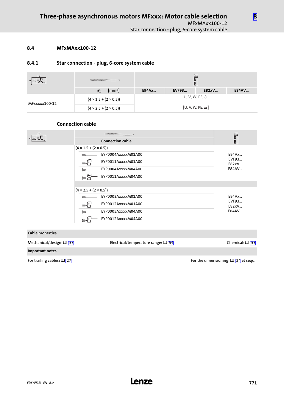 Mfxmaxx100-12, Star connection - plug, 6-core system cable, 4 mfxmaxx100-12 | Lenze EY System cables and system connectors User Manual | Page 771 / 887