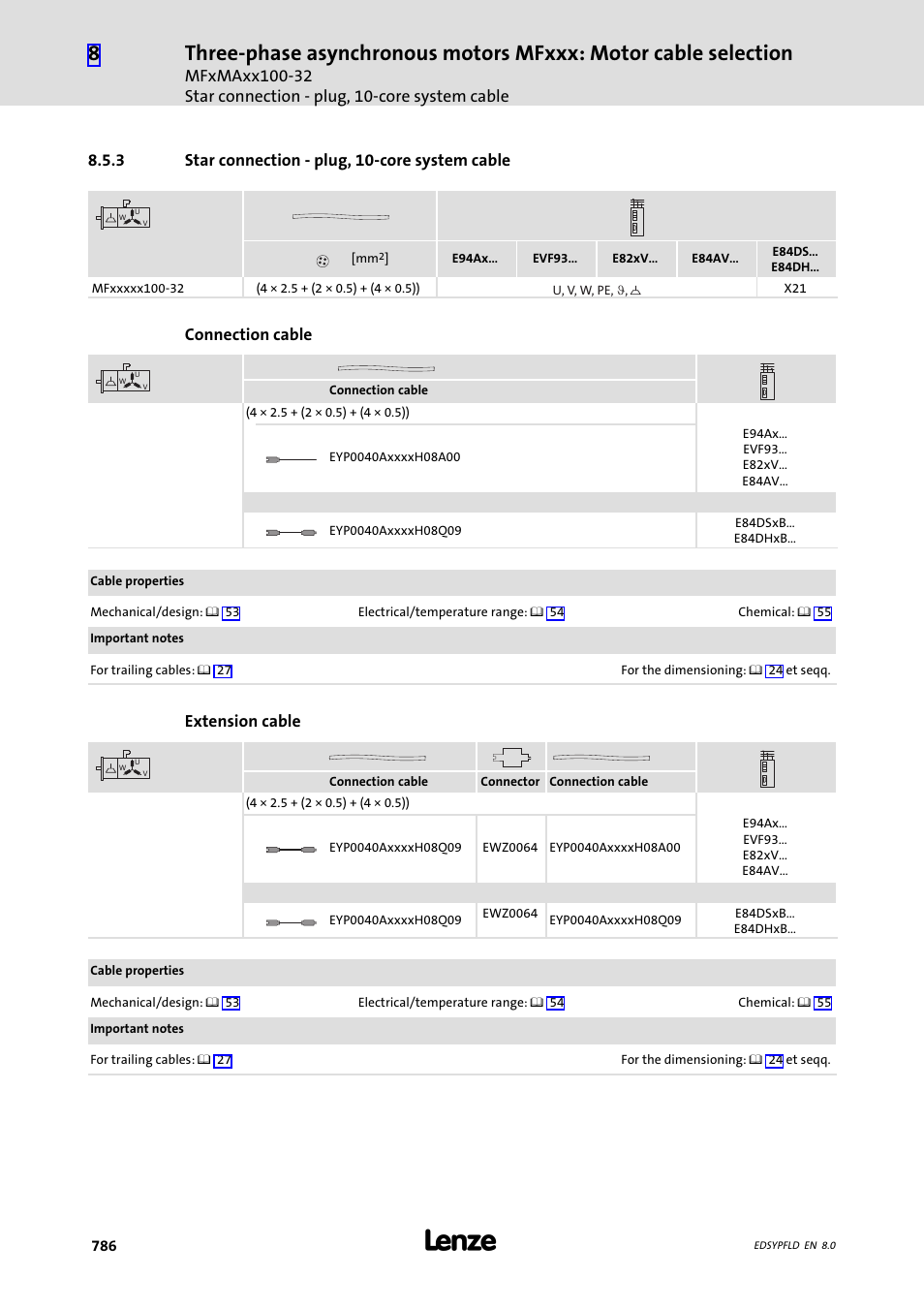 Star connection - plug, 10-core system cable, 3 star connection − plug, 10−core system cable, Connection cable | Extension cable | Lenze EY System cables and system connectors User Manual | Page 786 / 887