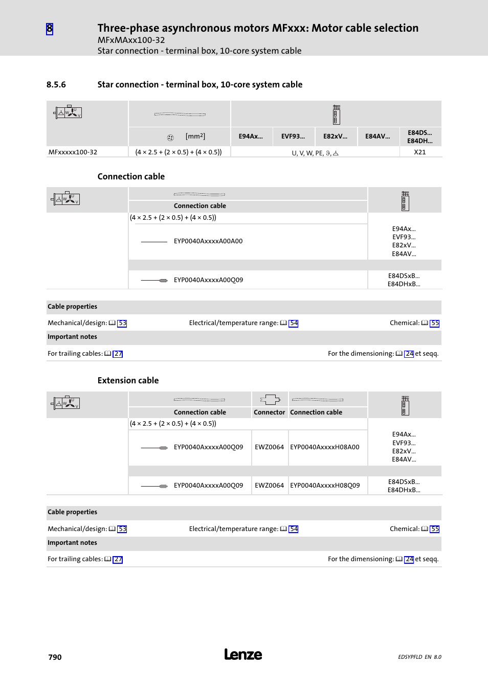 Connection cable, Extension cable | Lenze EY System cables and system connectors User Manual | Page 790 / 887
