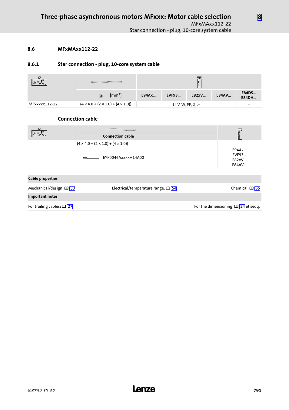 Mfxmaxx112-22, Star connection - plug, 10-core system cable, 6 mfxmaxx112-22 | Lenze EY System cables and system connectors User Manual | Page 791 / 887