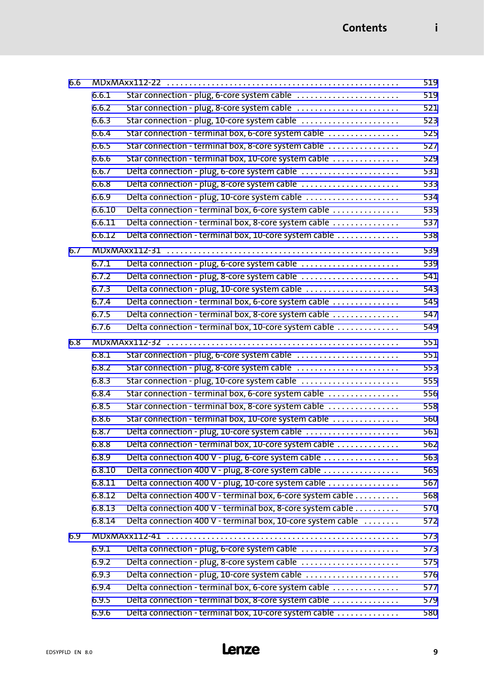 Contents i | Lenze EY System cables and system connectors User Manual | Page 9 / 887
