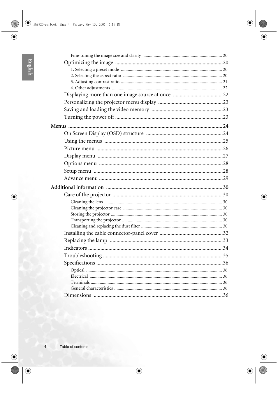 BenQ PE8720 User Manual | Page 4 / 36