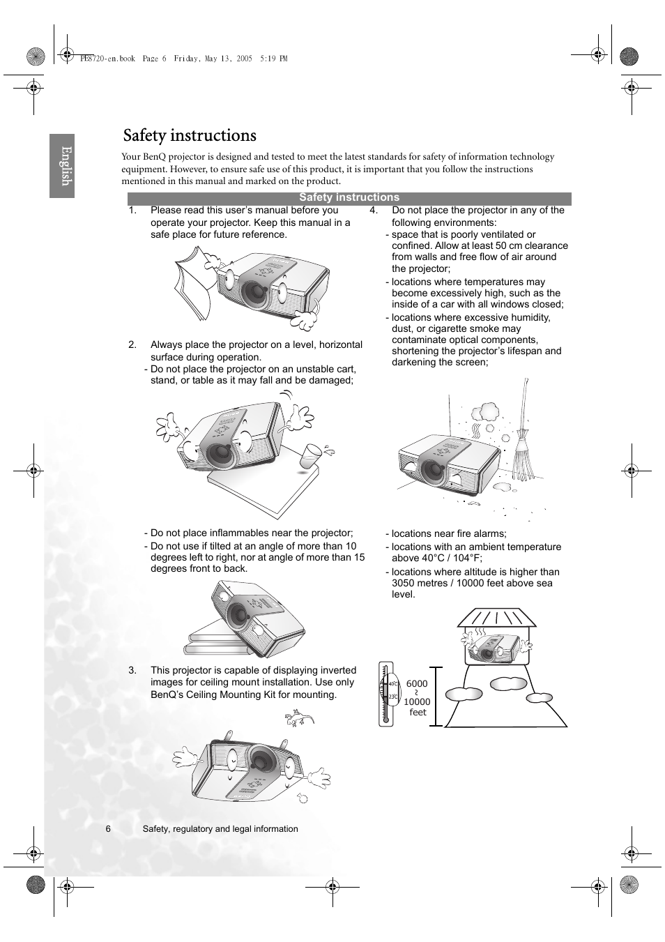 Safety instructions, Eng lish | BenQ PE8720 User Manual | Page 6 / 36